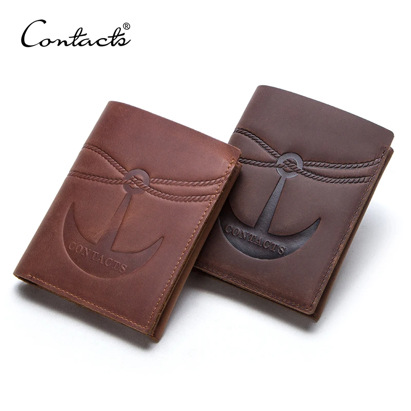 CONTACT'S-Portefeuille court en cuir véritable pour homme, porte-cartes à motif injecteur, porte-monnaie à fermeture éclair, pinces à billets, sacs à main