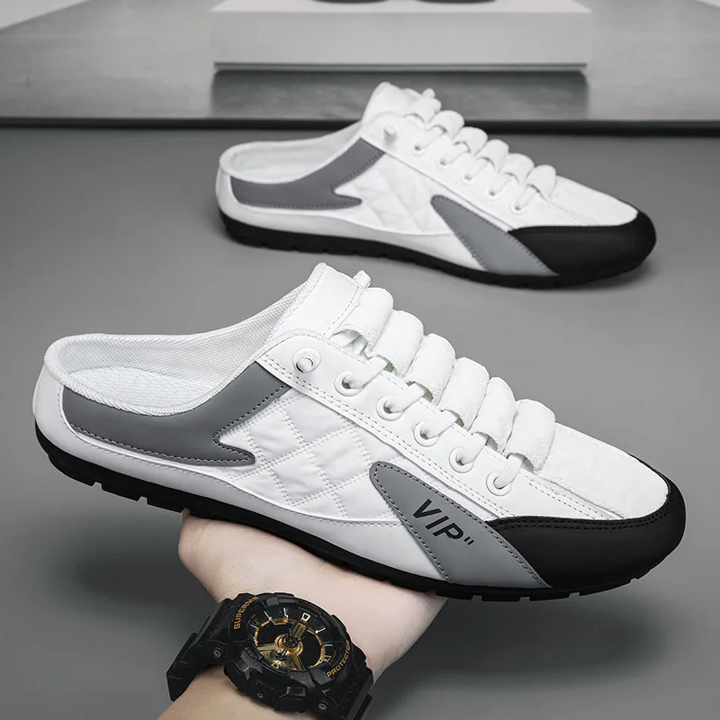 Baotou – demi-pantoufles à semelle plate pour hommes, nouveau Style, à la mode, été, Section fine, 2023