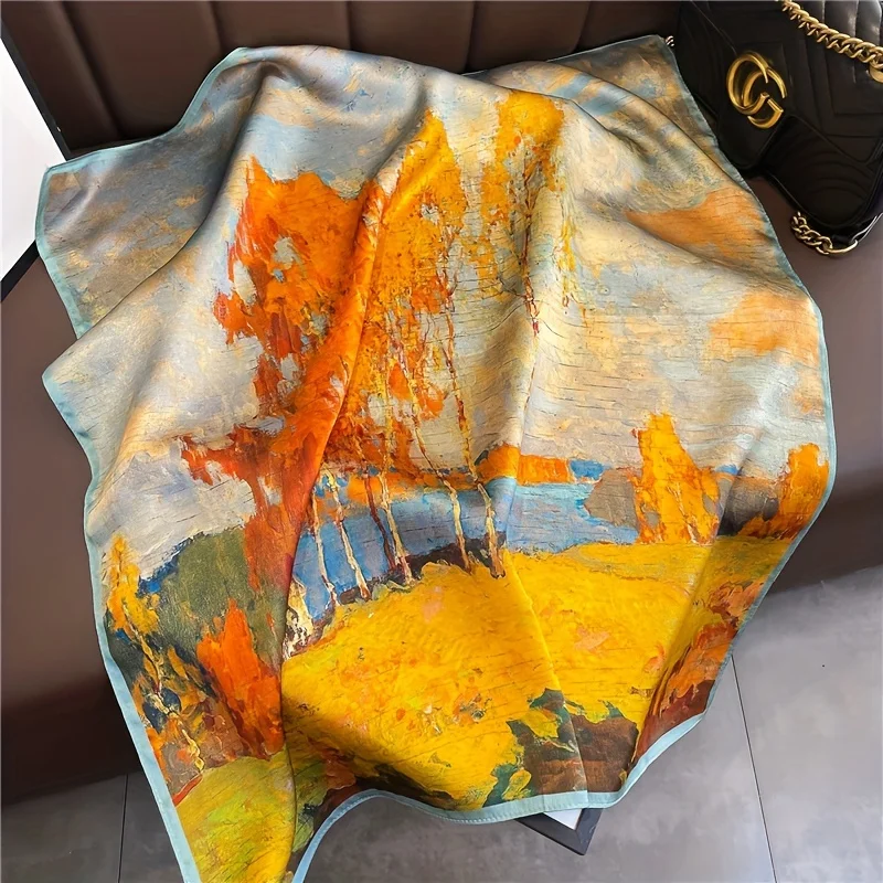 Écharpe carrée en satin pour femme, bandana pour cheveux, foulard de sauna, châle rond, hijab, 70cm, marque de luxe, mode