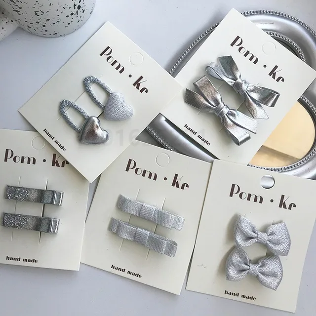 Pinces à cheveux avec nœud en cuir argenté pour enfants, couvre-chef coréen pour filles douces, épingles à cheveux en forme de cœur scintillant, accessoires pour cheveux en tissu pour bébé, nouvelle collection 2024 – Image 5