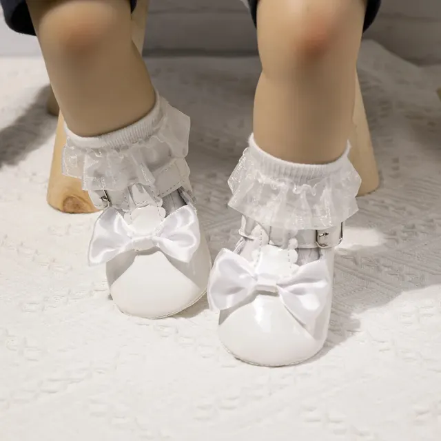MRovior-Chaussures classiques pour bébés filles, semelle en caoutchouc avec nœud papillon, anti-aldes, chaussures provoqué en PU pour filles, premiers marcheurs, chaussures CPull pour tout-petits – Image 6