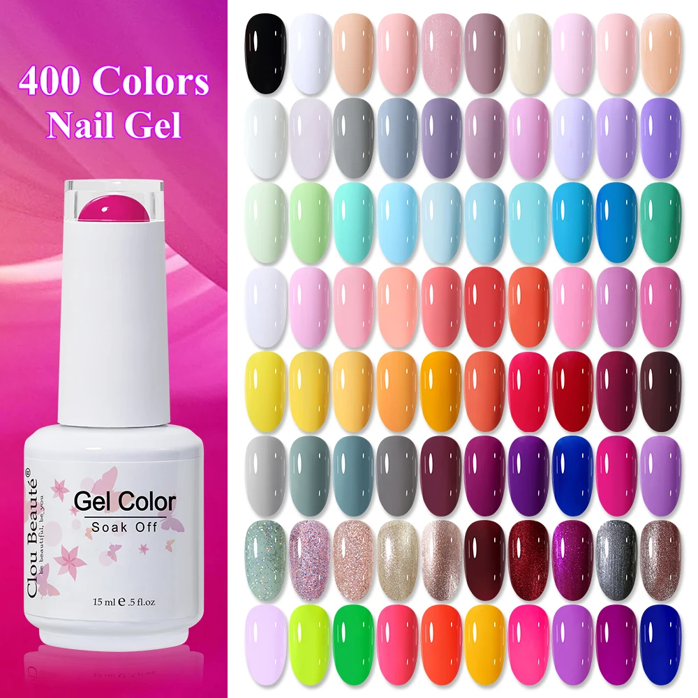 Clou Beaute 15ml rouge noir blanc vert néon Gel vernis à ongles couche de finition velours haut 400 couleurs Gel Semi Permanent vernis à ongles