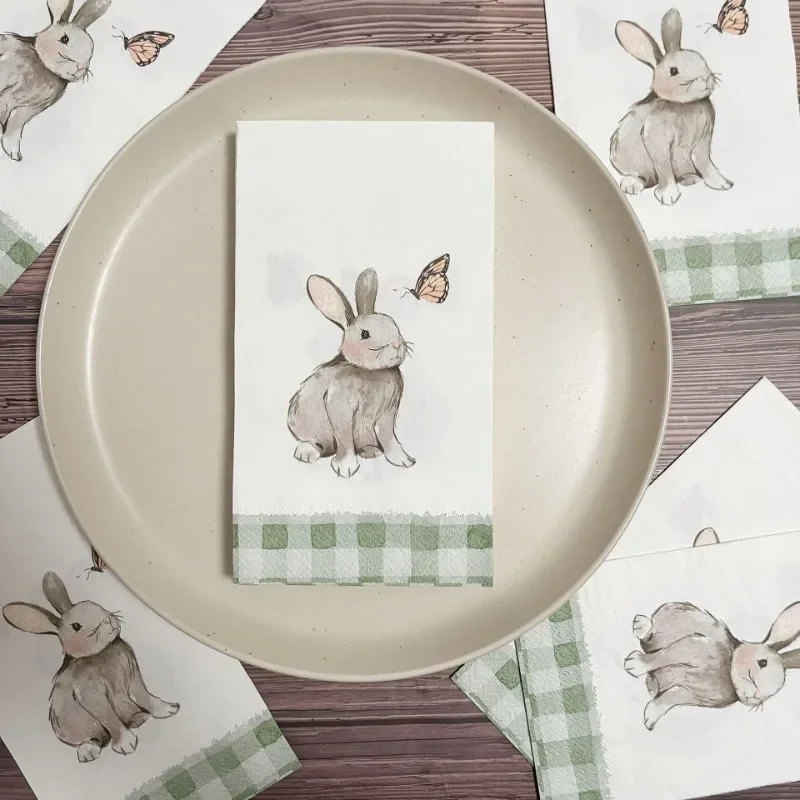 Serviettes de Table Rectangulaires Imprimées Lapin de Pâques, 3 Plis, Grande Taille, 33x40, Papillon, Sophia, Bart, Papier, Motif Papillon, 20 Pièces