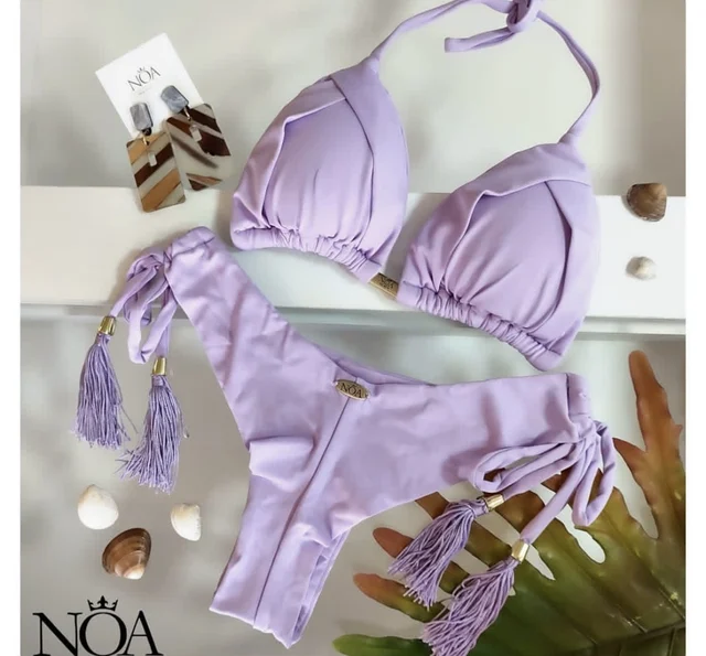 Maillot de bain Triangle Sexy pour femmes, bikini brésilien, col licou, Push Up, chaîne en métal, ensemble deux pièces de plage, nouvelle collection 2023 – Image 2