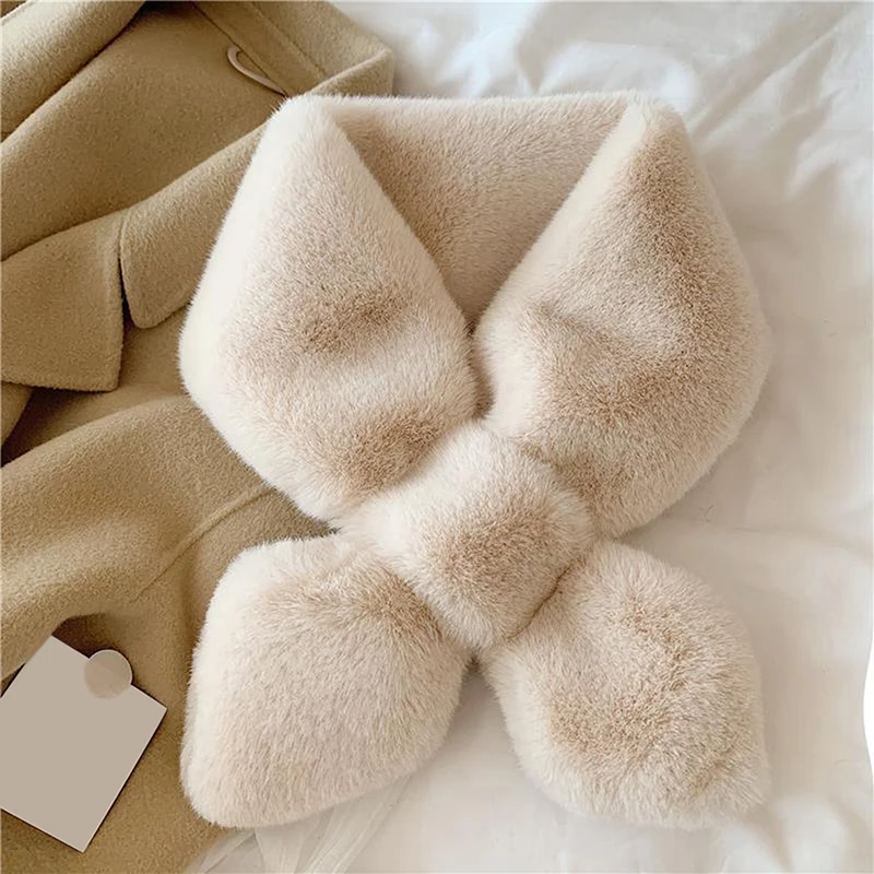 Faux col en fourrure de lapin écharpe femmes garder au chaud épaississement fourrure Sjaal coloré croix hiver écharpe automne hiver fausse fourrure en peluche Elega
