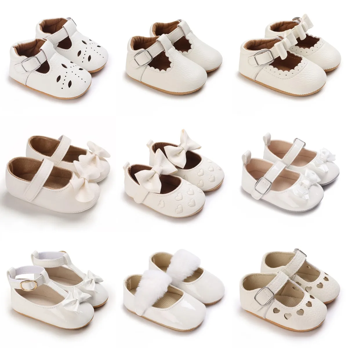 Chaussures de princesse plates en cuir PU pour bébés filles, semelle souple astronomique, nœud papillon, série blanche, chaussures avant-pied pour nouveau-né