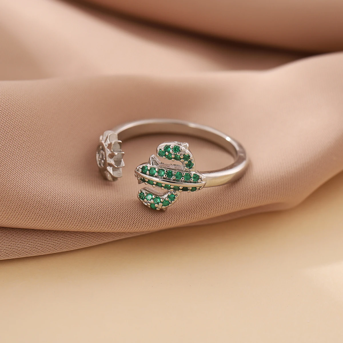 Nouvelle personnalité de la mode Cactus et soleil 925 en argent Sterling doux populaire anneaux d'ouverture R383