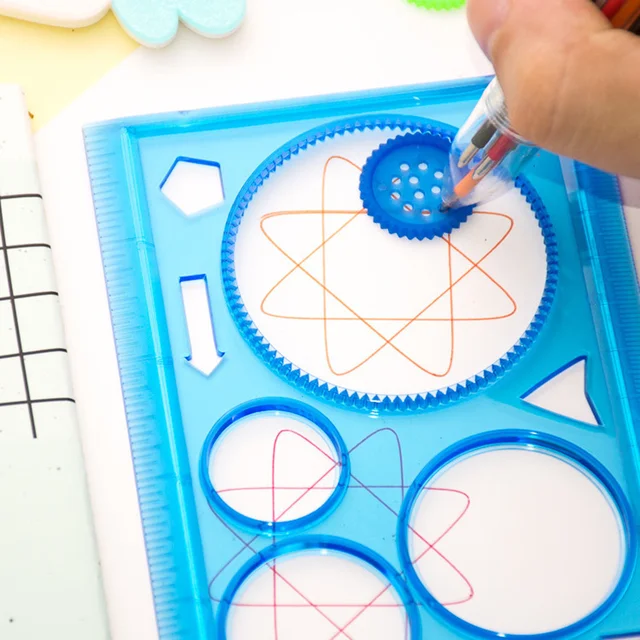 Ensemble de pochoirs de dessin spirographe géométrique pour enfants, modèle de peinture, artisanat d'art, jouet créatif, variété de fleurs, règle – Image 3