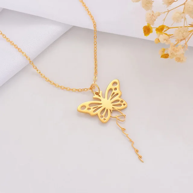 Colliers de la présidence personnalisés pour femmes, pendentif aile de papillon personnalisé, acier inoxydable, cadeau de bijoux de Noël – Image 2