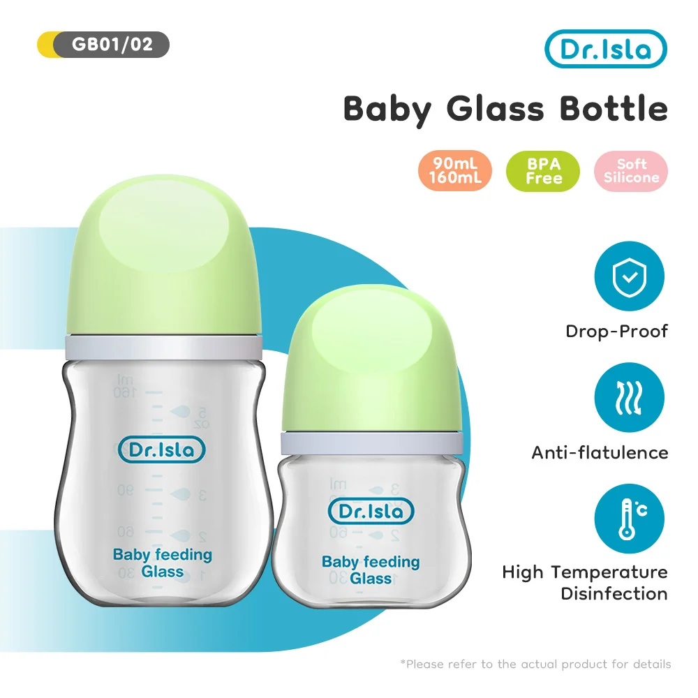 Dr.isla biberons pour nouveau-né 80ML/160ML biberon bouteilles en verre Anti-flatulence biberons pour lait infantile sans BPA
