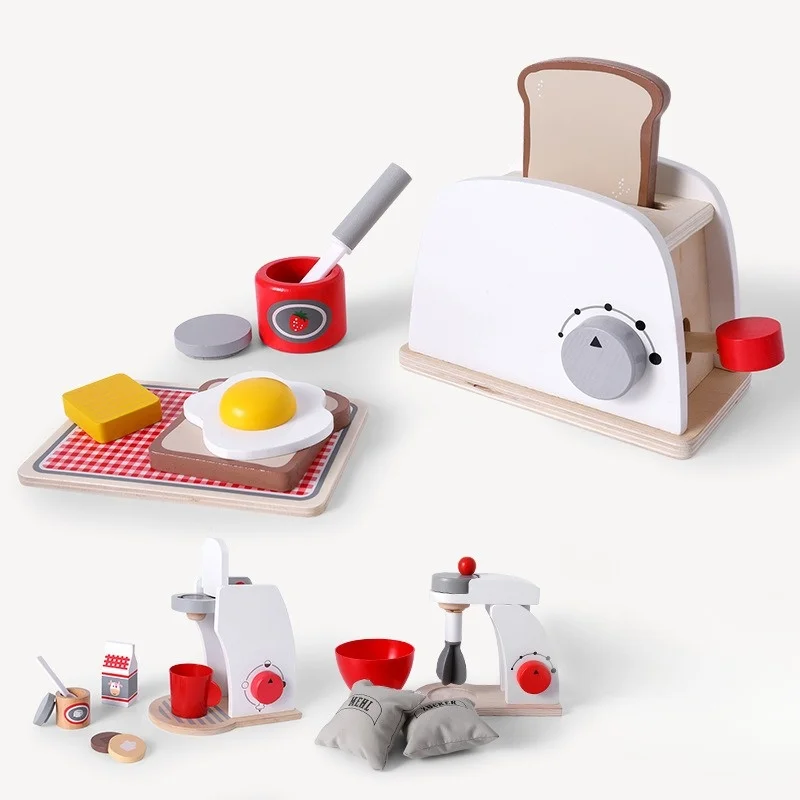 Enfant cuisine en bois semblant jouer jouet Simulation machine à café en bois grille-pain Machine mélangeur alimentaire jouets éducatifs d'apprentissage précoce