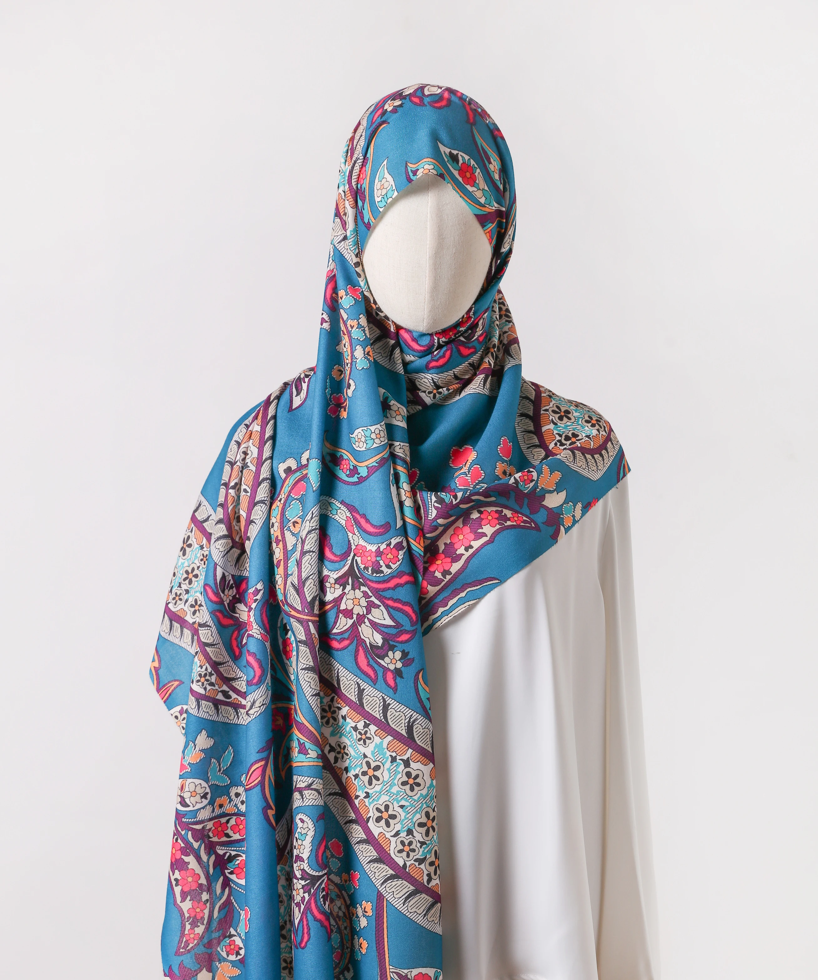 Hijab Musulman en Mousseline de Soie pour Femme, Châle à Pompon Floral Abstrait, Écharpe de Haute Qualité, Étole Pashmina Ronde, 190x70cm, Nouvelle Mode
