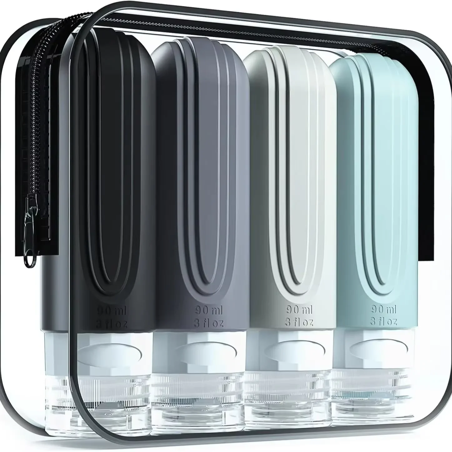 Bouteille de voyage articles de toilette, récipient de voyage approuvé par TSA 3 oz sans bisphénol étanche rechargeable silicone liquide compressible 02