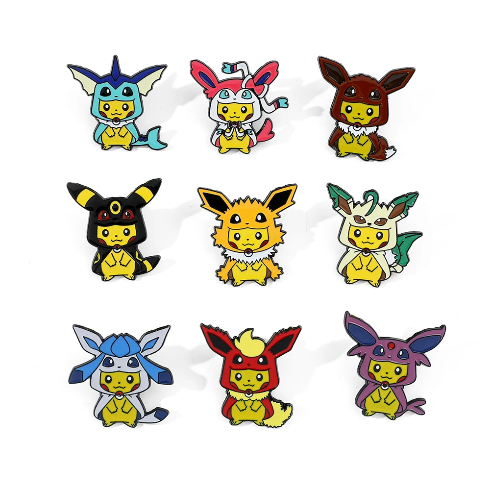 Ensemble de broches en forme d'animaux, 9 pièces, Pikachu créatif cos Eevee, épingles en émail pour sac à dos, accessoires pour vêtements, Badge en métal