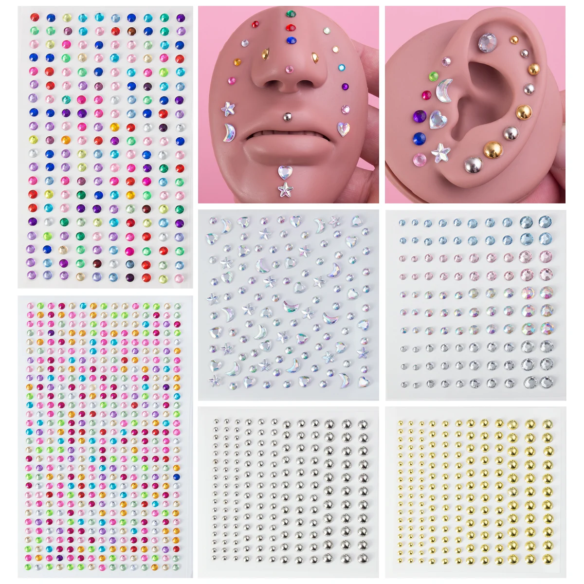 Autocollant de tatouage tridimensionnel pour bijoux, gemme simulée, décorations pour les yeux et le visage, maquillage bricolage, 1 feuille