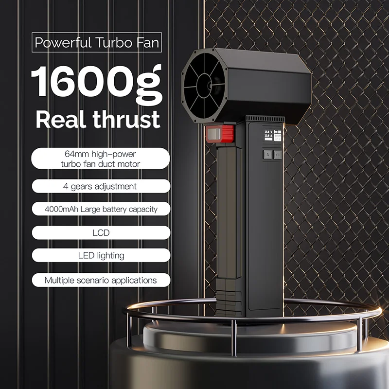 Ventilateur à jet turbo avec éclairage LED, souffleur d'air violent de voiture, injuste, déterminer, moteur sans balais, poussée à grande vitesse, 64mm, 4000mA, 1200G