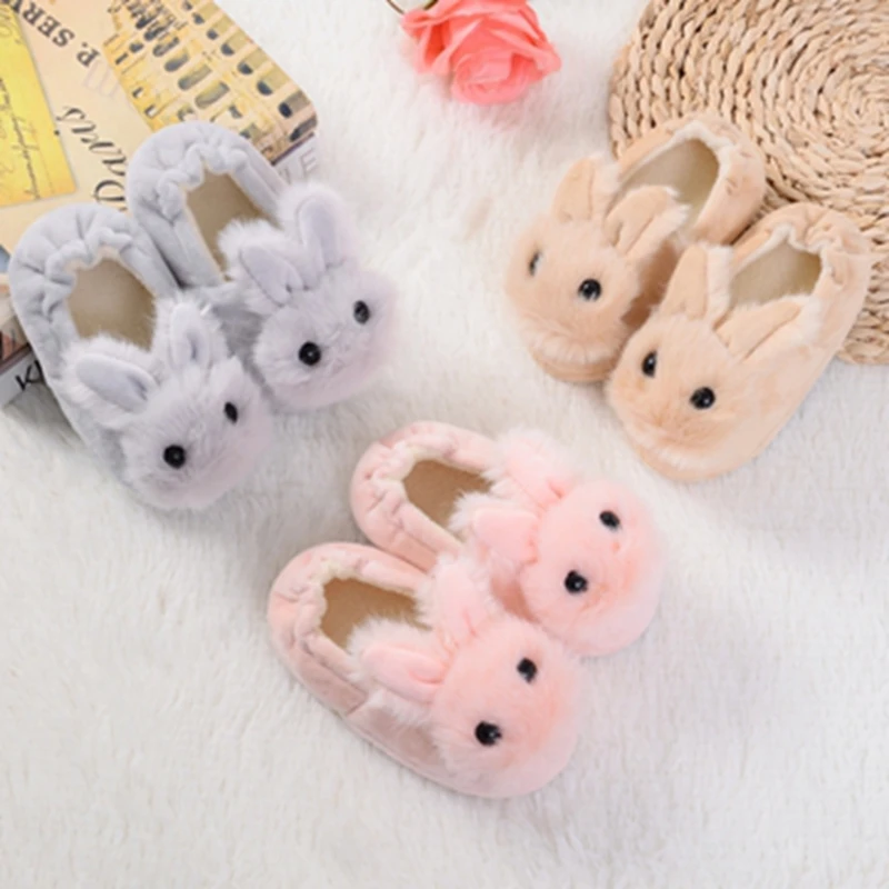Pantoufles de dessin animé lapin pour enfants, articles pour bébés, mocassins chauds en peluche, chaussures de maison pour petits enfants, cadeaux pour tout-petits, mode fille, équipement de maison