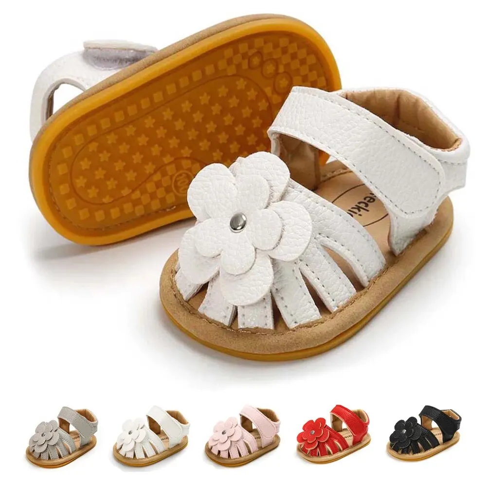 Sandales de plage pour bébés filles, chaussures plates et semelle souple, antidérapantes, robe de mariée princesse à fleurs, chaussures de marche pour nouveau-né
