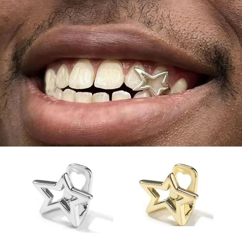 Hip Hop Punk creux pentagramme étoile dents Grillz or argent couleur dent casquettes pour femmes hommes bijoux Halloween