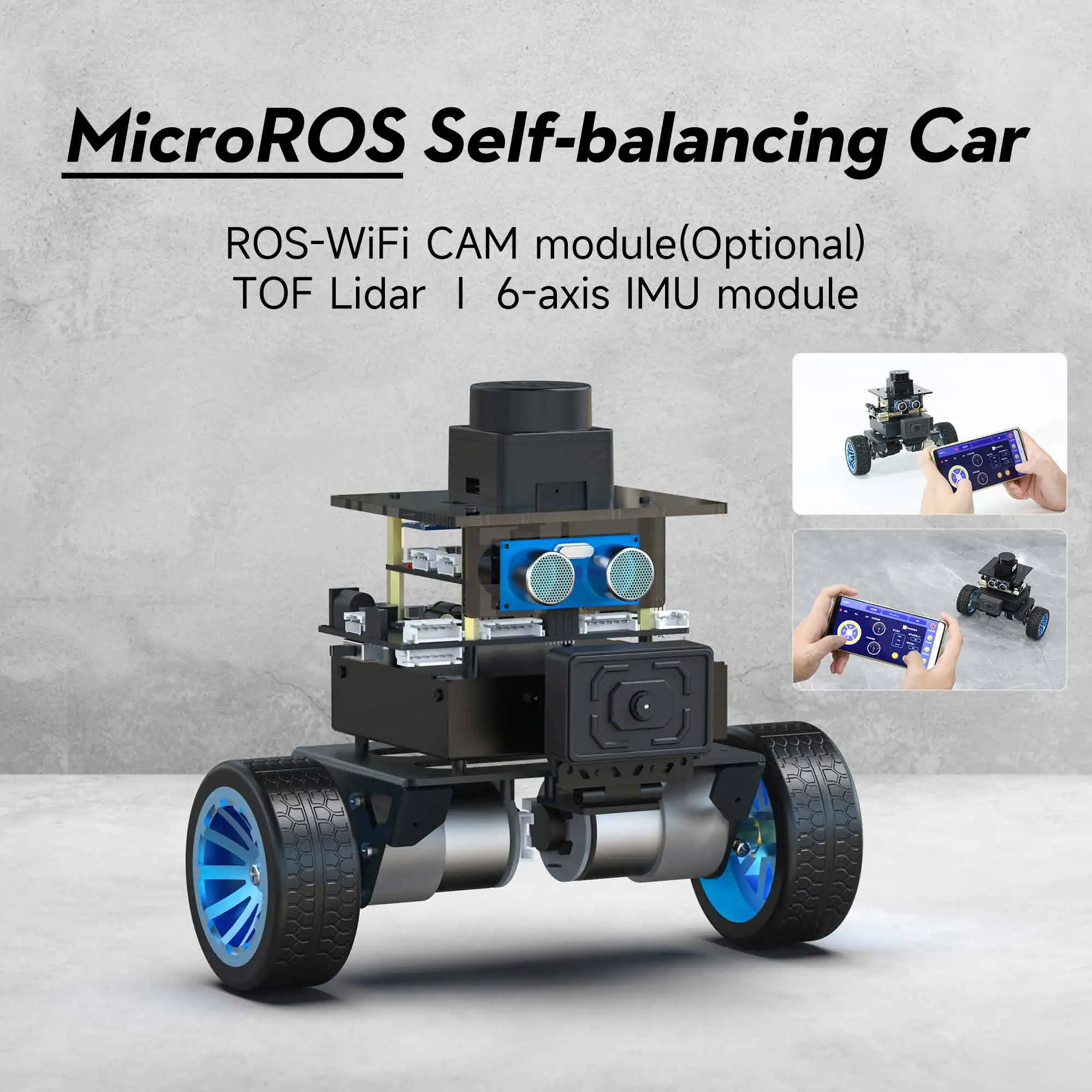 MicroROS-Voiture Robot Auto-Équilibrante, Basé sur Double Processeur ESP32 et STM32, avec Support TOF Lidar, Charge 4kg, Cartographie SLAM, Navigation