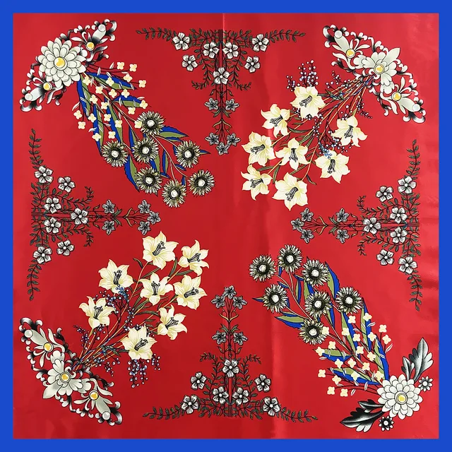 Foulard Carré à Fleurs Roses pour Femme, 90x90cm, Élégant, Hijabs, Printemps et Été – Image 2