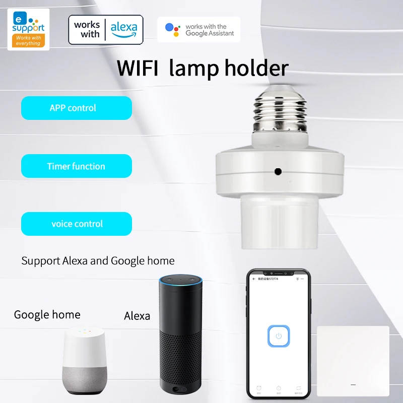 Smart Wifi Adaptateur d'ampoule Fonctionne avec Alexa Google Home AC90-250V
