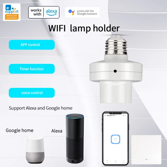 Smart Wifi Adaptateur d'ampoule Fonctionne avec Alexa Google Home AC90-250V