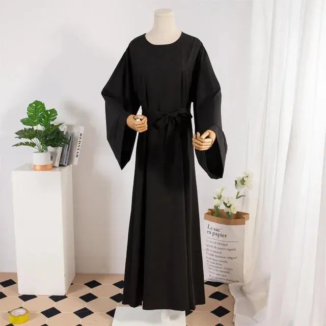 Abayas musulmans avec ceinture pour femmes, Kaftans adt, robe de prière, Jilbabs, manches longues, vêtements islamiques, robe de Dubaï, robes longues à lacets – Image 5