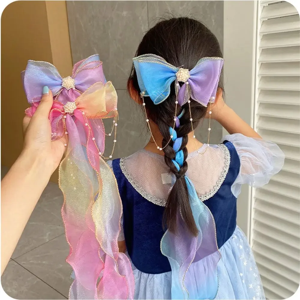 Épingle à cheveux tressée avec nœud en dentelle pour bébés filles, épingle à cheveux princesse, pince à cheveux, ruban long, document nickel é, vêtements de sauna, accessoires pour cheveux