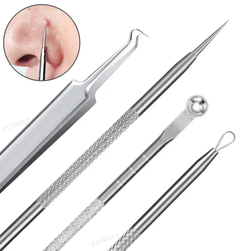 Pince à épiler en acier inoxydable pour enlever les points noirs, extracteur de boutons, nettoyage des pores du visage, outil de soin, 1 pièce