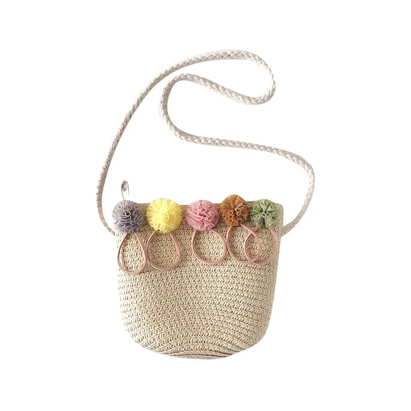 Sac de plage tissé en paille pour enfants, sac à main fleuri initié à la paille, sac à bandoulière d'été pour filles