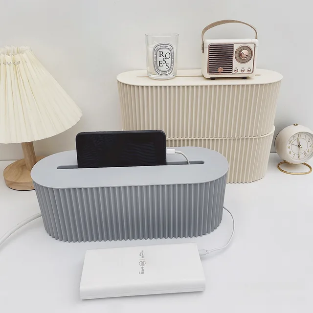 1 Office Cable Organizer with Lid, Large Capacity Cable Organizer, Space Saving Cable Management Box for Desktop Outlets – Image 2
