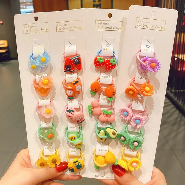 40 Pcs/Set Coloré Fleur Animal Filles Bandeaux Doux Fruits Élastique Cheveux Cordes Chouchous Enfants Cheveux Cravates – Image 2