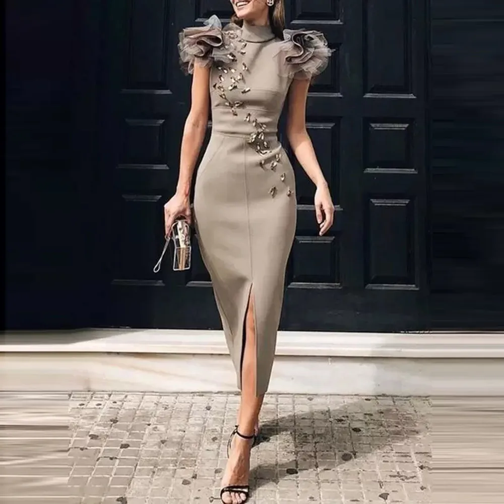 Robe de Soirée de Forme Sirène en Satin pour Femme, Tenue de Bal de Luxe, Longueur de Thé, 2022