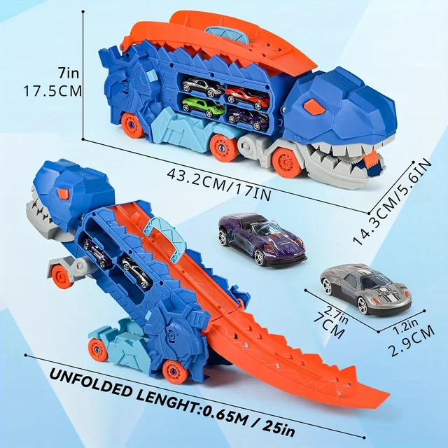 Camion de dinosaure de transport avec piste marketde course pliable, se transforme en t-rex debout, meilleurs cadeaux d'anniversaire, jouets pour garçons et filles, enfants – Image 5