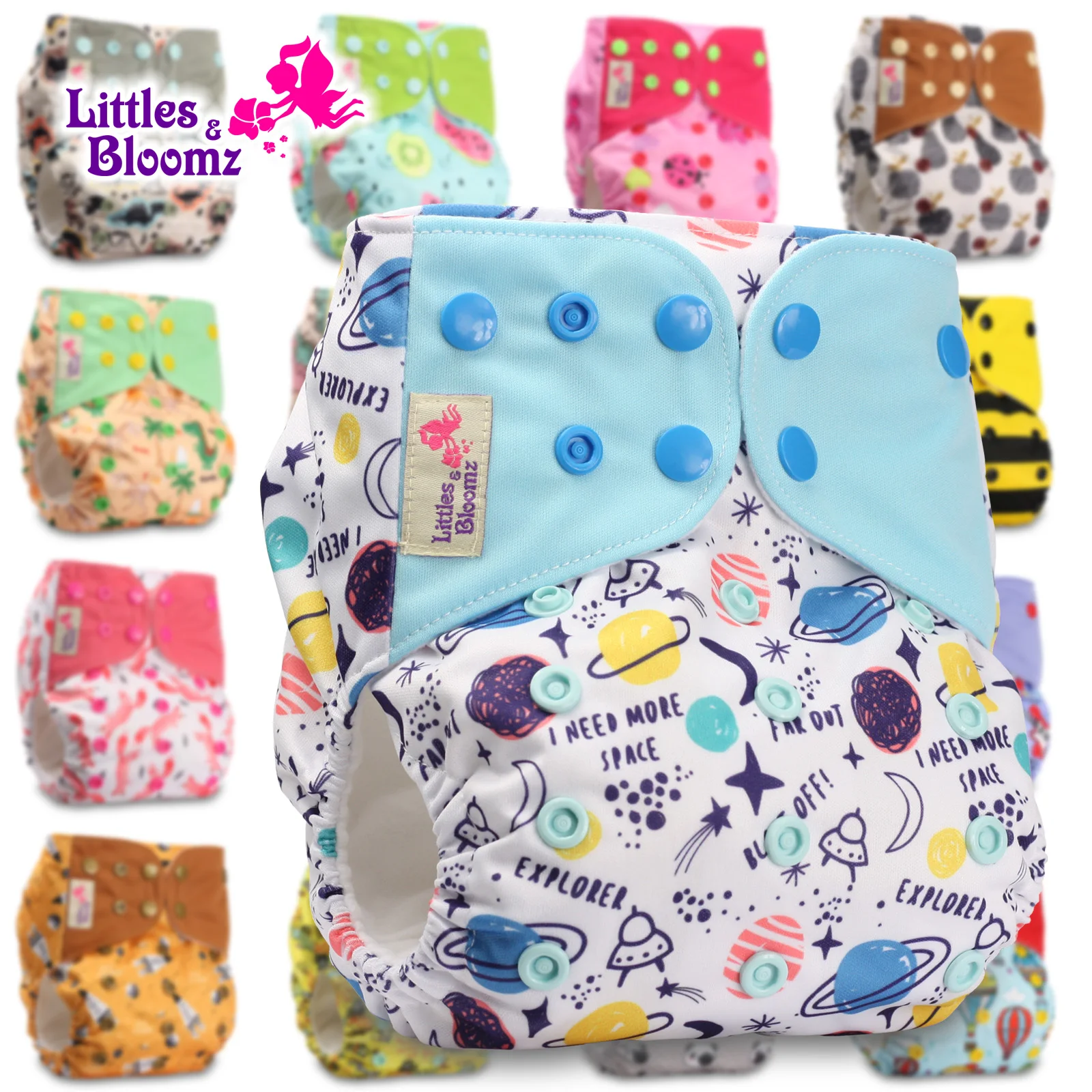 [Littles & Bloomz] 2024 couche-culotte en tissu lavable et réutilisable, écologique, réglable, véritable couche-culotte de poche adaptée à 0-2 ans, 3-15kg, insertion pour bébé