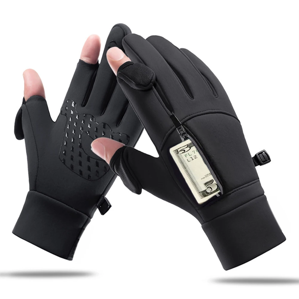 Gants chauds d'hiver rabattables à deux doigts, imperméables, coupe-vent, pour écran tactile, cyclisme, Ski, pêche