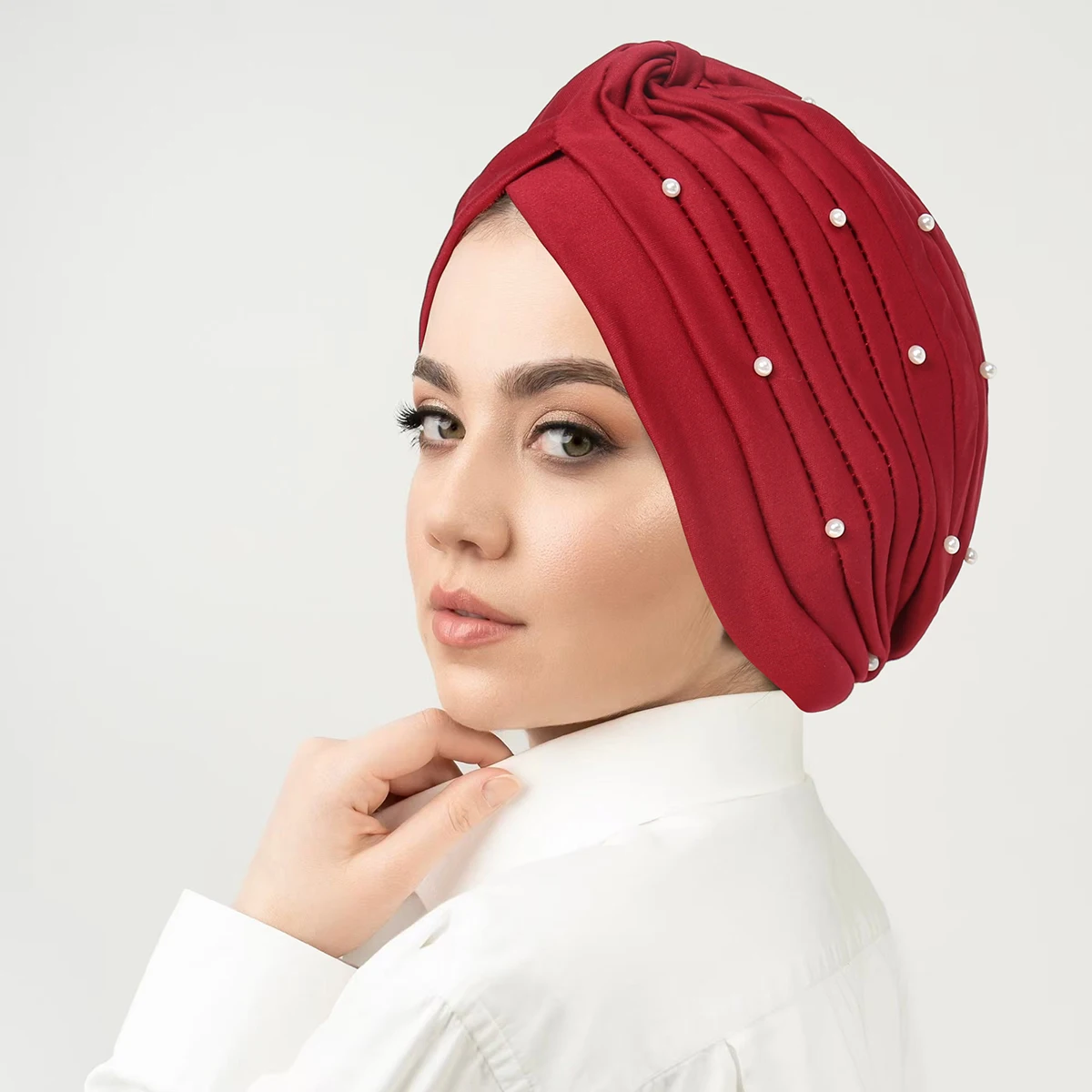 Casquettes Hijab pour femmes musulmanes, bonnet turban élastique doux pour dames, accessoires de vêtements islamiques, tête ronde, perle froissée, document solide
