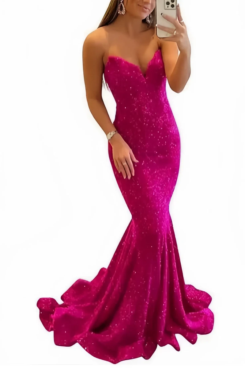 Robe de Soirée à Paillettes pour Femme, Tenue de Bal Longue et Sexy, Forme Sirène, Col en V