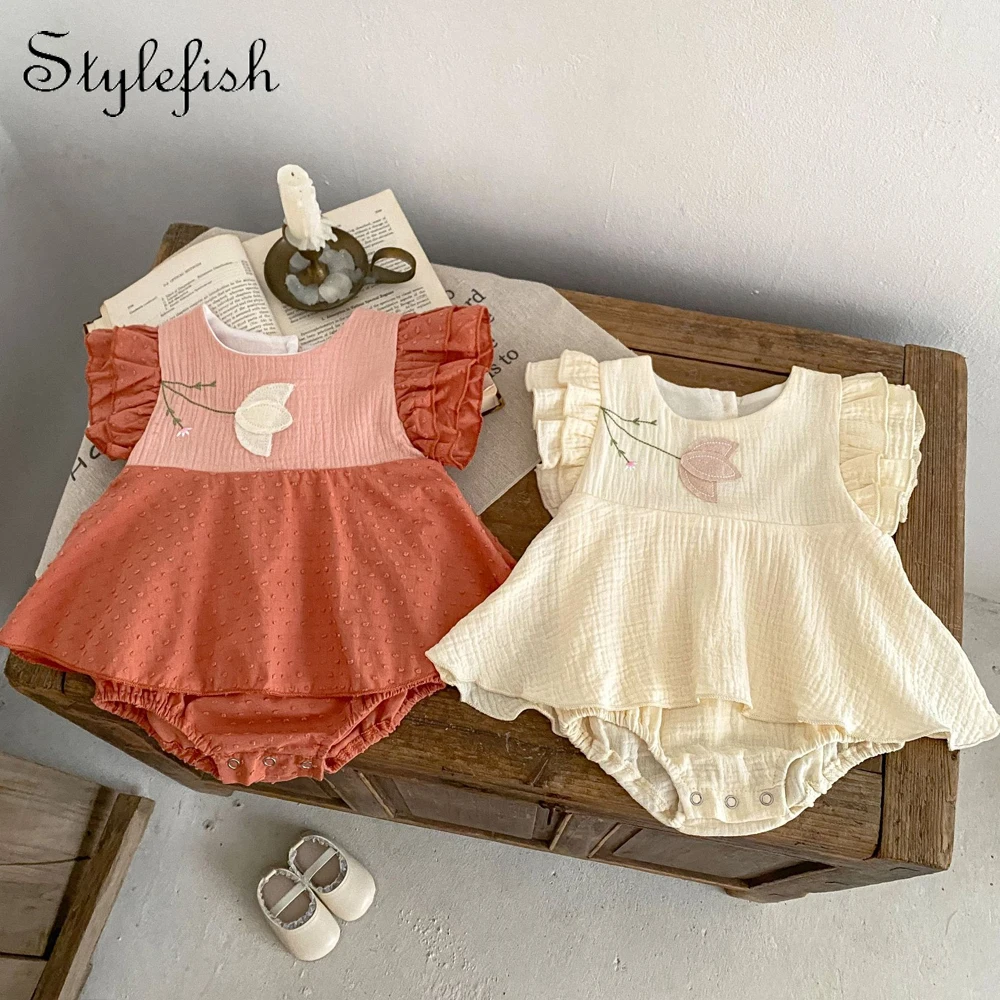 Vêtements d'été pour bébés filles de 0 à 2 ans, robe de princesse coréenne brodée polyvalente, combinaison à la mode