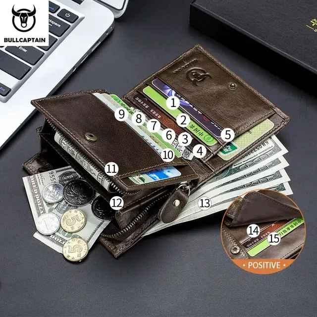 BULLCAPTAIN hommes RFID bloquant à deux volets portefeuille en cuir véritable porte-cartes portefeuilles avec 15 emplacements pour cartes – Image 2