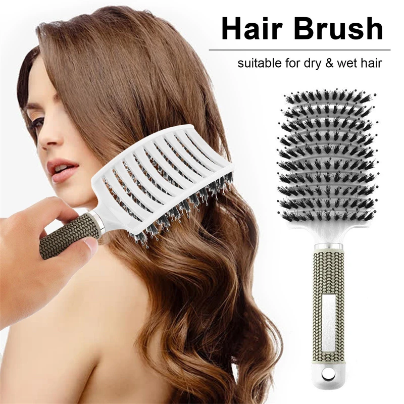 Brosse à cheveux pour Salon de coiffure, Massage du cuir chevelu, poils en Nylon pour femmes, brosse à cheveux démêlante humide et bouclée pour outils de coiffure