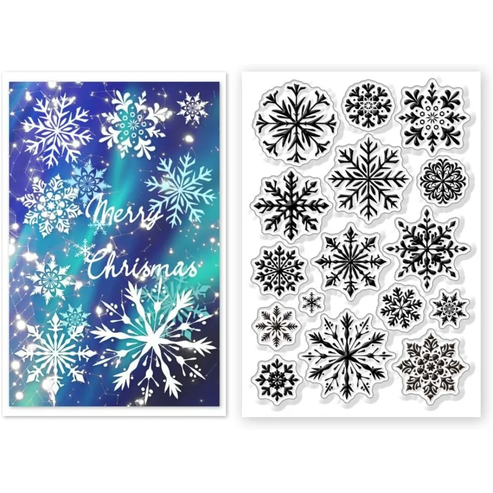 1pc Snowflake Background Clear Stamps Transparent Silicone Stamps with Snowflake Pattern for DIY Scrapbooking Cards Making