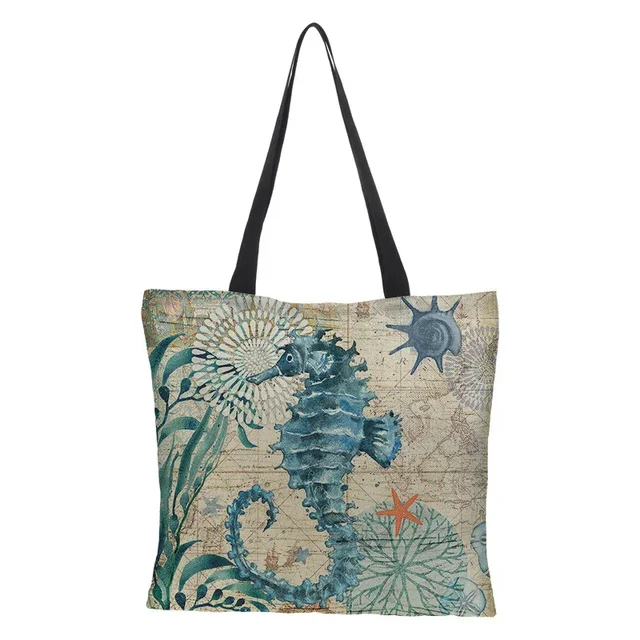Sac de Shopping grande capacité, fourre-tout à la mode, tortues, hippocampe, baleine, poulpe, Animal, sac à bandoulière unique – Image 5