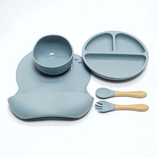 Ensemble d'assiettes à dîner en Silicone pour enfants, 5 pièces, forte aspiration, Anti-chute, bol d'entraînement à l'alimentation, fourchette cuillère, vaisselle d'alimentation – Image 3