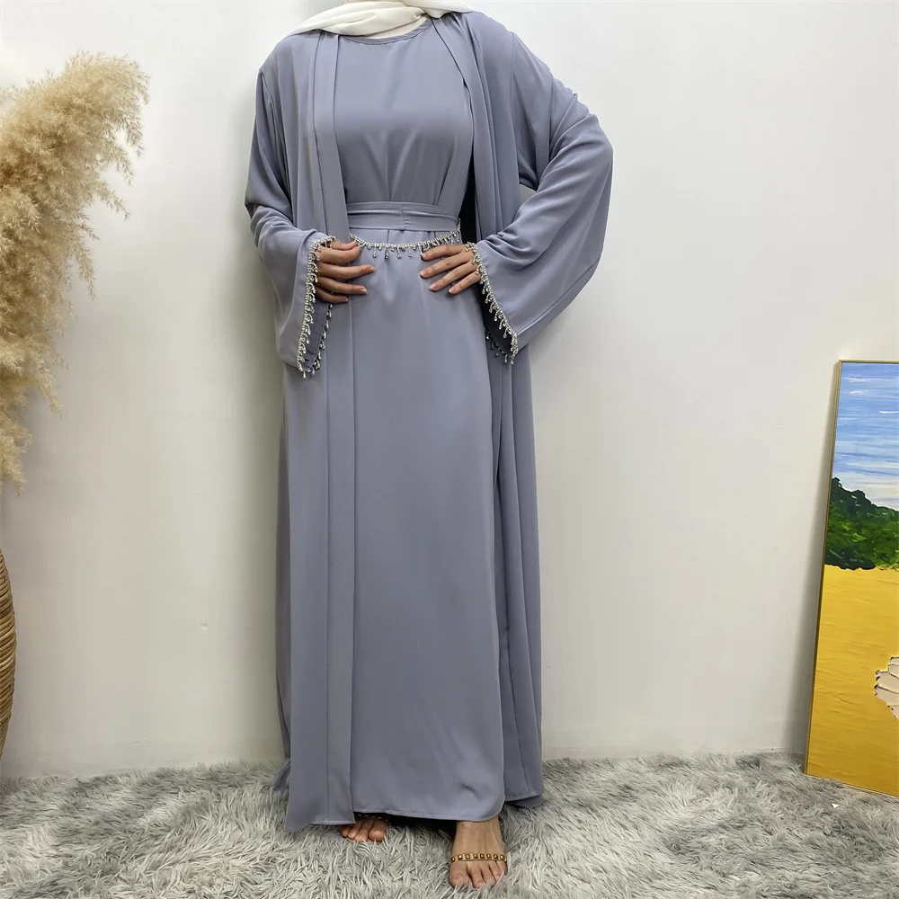 Robe sans manches pour femmes musulmanes, cardigan musulman, robe arabe, vêtements de tempérament élégants, Turquie et Dubaï, 2 pièces, nouvelle mode