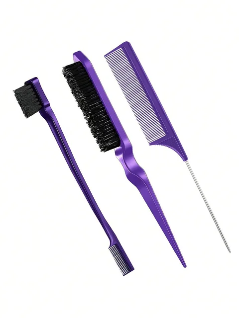 Ensemble de peignes de coiffure avec brosse à cheveux triple déchirures, brosse de bord de peigne à queue de souris, outil de coiffure de salon spécial pour perruques de vrais cheveux 3 pièces – Image 3