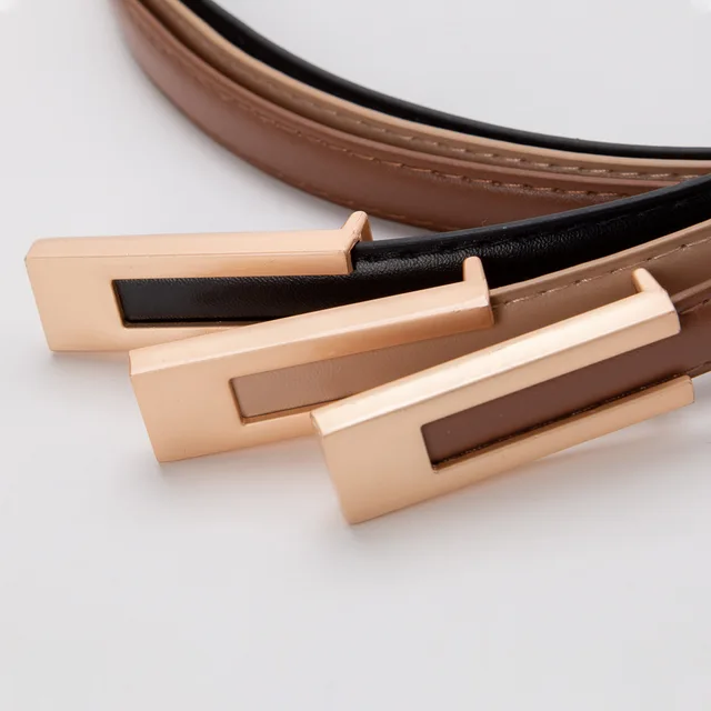 Ceinture fine en cuir PU pour femmes, accessoires en métal, ceinture de base décontractée, poreux, réglable, environnement de mode, mode coréenne – Image 3