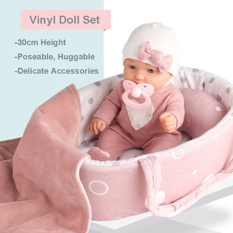 Ensemble de jeu de poupée bébé 12 ''/30 cm dans une boîte cadeau avec accessoires sucette rose, jouet de poupée Reborn en vinyle, cadeau de noël pour fille garçon enfant