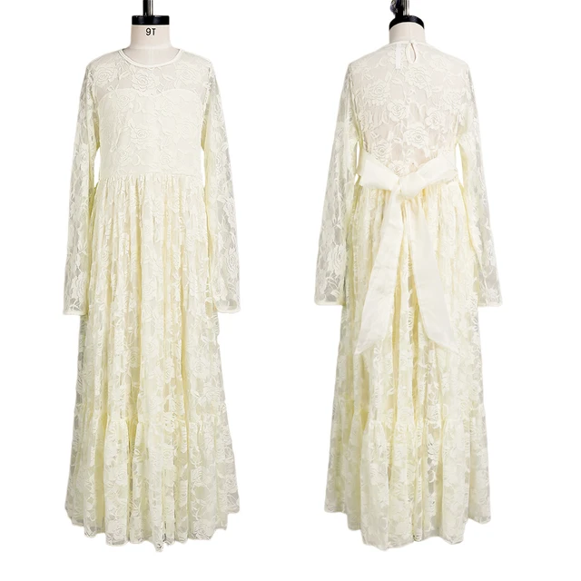 Robe d'été à manches longues pour filles de 2 à 12 ans, tenue de communion, de baptême, de mariage, de demoiselle d'honneur – Image 5